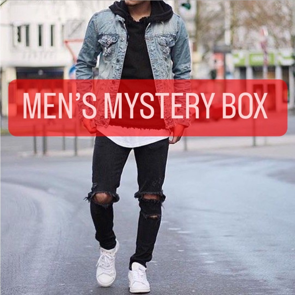 1 $45 MENS CLOTHING MYSTERY BOX . 7 ITEMS ! ALL BRAND NEW ! RETAILS OVER $125